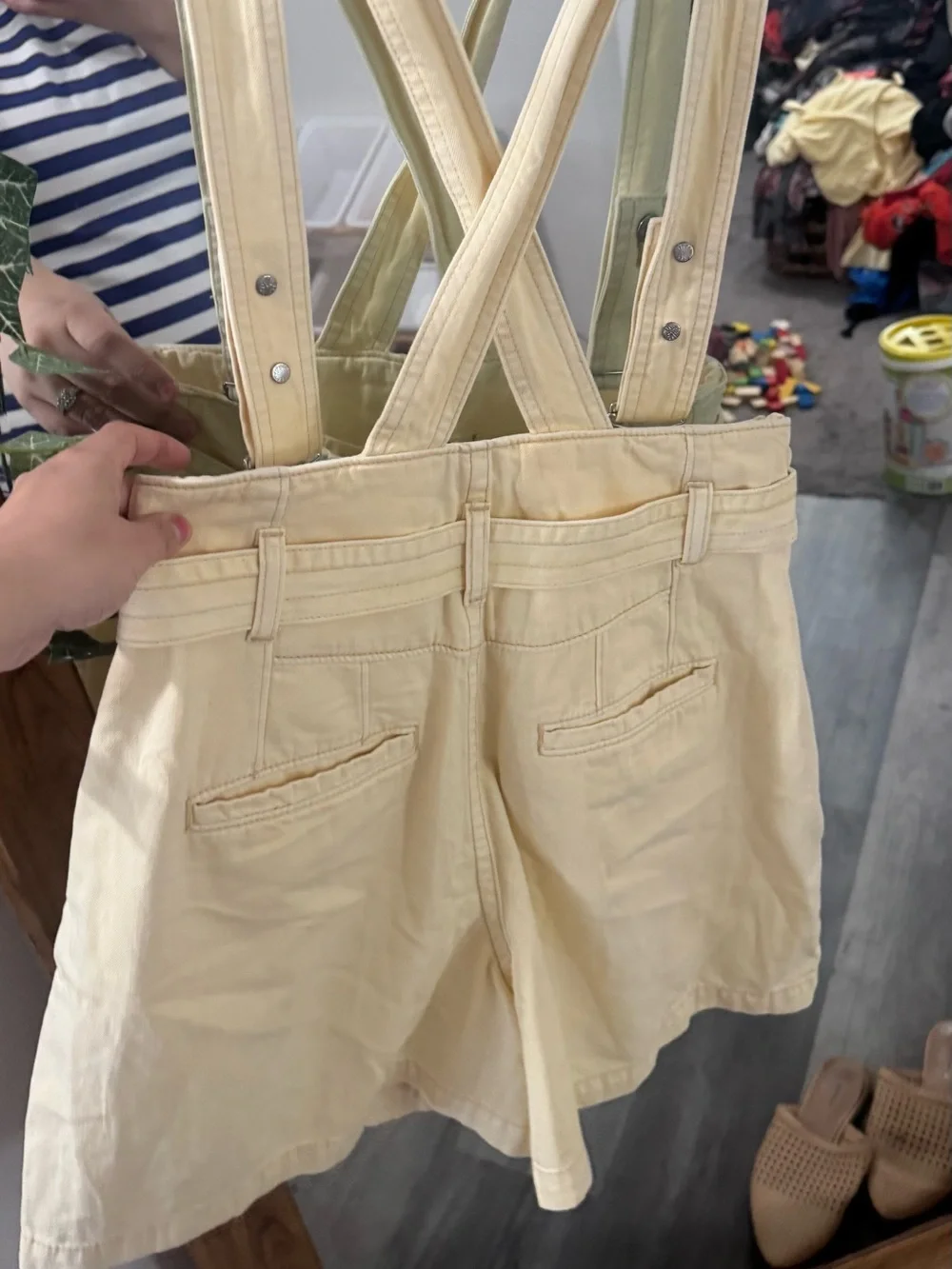 LIKE NEW FREE PEOPLE Bittersweet Shortall Dungaree Shorts- Yellow